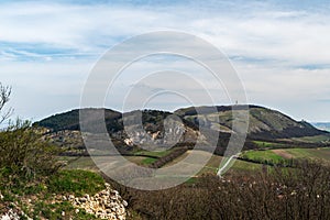 Devin, Palava and Obora hills from Sirtoci hradek castle ruins in Palava mountains in Czech republic