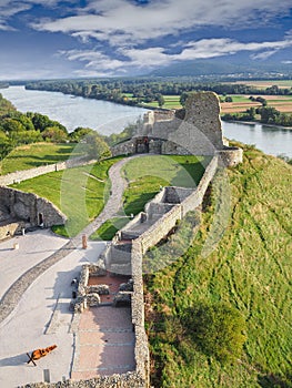 DEVIN, SLOVAKIA - JUNE 10, 2020: Ruins of Devin Castle near Bratislava in summer