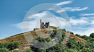 DEVIN, SLOVAKIA - JUNE 10, 2020: Ruins of Devin Castle. View from Danube river