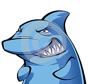 Devious and vicious cartoon shark smiling