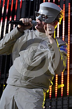 Devo performing live.