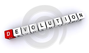 devolution word block on white photo