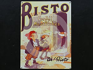 Devon, England - August 17 2018. An old metal Bisto advert, retro, found at an old steam railway.