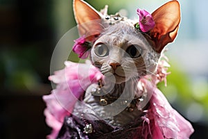 Devon Rex Cat Dressed As A Fairy At Work