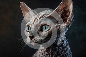 Devon Rex Cats Black Background. Generative AI