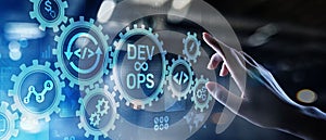 DevOps Agile development concept on virtual screen.