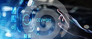 DevOps Agile development concept on virtual screen.