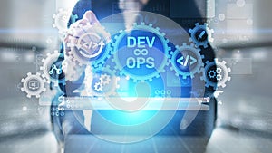 DevOps Agile development concept on virtual screen