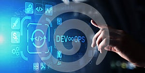 DevOps Agile development concept on virtual screen