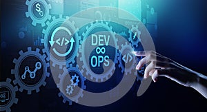 DevOps Agile development concept on virtual screen.