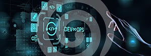 DevOps Agile development concept on virtual screen. photo