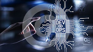 Devops Agile development and optimisation concept on virtual screen.