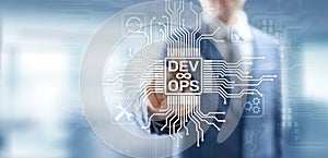 Devops Agile development and optimisation concept on virtual screen.