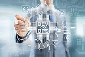 Devops Agile development and optimisation concept on virtual screen