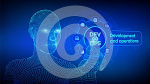 Devops. Agile development and optimisation concept on virtual screen. Software engineering. Software development practices