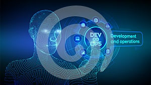 Devops. Agile development and optimisation concept on virtual screen. Software engineering. Software development practices