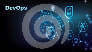 Devops. Agile development and optimization concept on virtual screen.