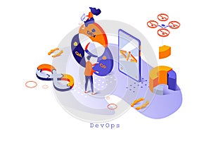 DevOps concept in 3d isometric design. Vector illustration