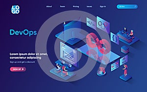 DevOps concept 3d isometric web landing page.