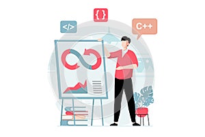 DevOps concept with people scene in flat design.