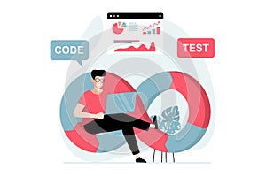 DevOps concept with people scene in flat design.