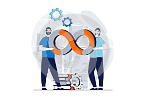 DevOps concept with people scene in flat design for web