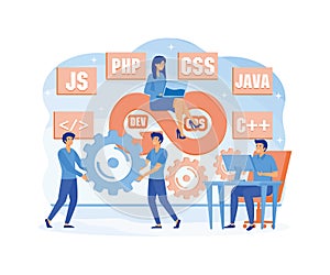 DevOps concept. Programmers practice of development and software operations. Developer working on operations process.