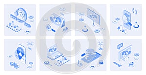 DevOps 3d isometric concept set with isometric icons design for web. Collection of agile coding operation practice, programming