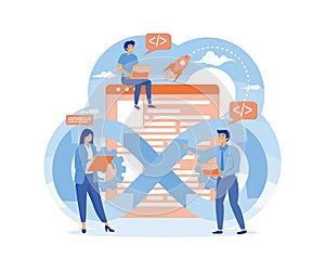 DevOps developers characters, software delivery automation process concept. Software development operations workflow.