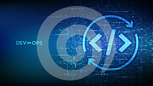 Devops icon made with binary code. Agile development and optimisation. Software engineering. Software development practices