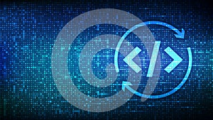 Devops icon made with binary code. Agile development and optimisation. Software engineering. Software development practices