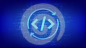 Devops icon made with binary code. Agile development and optimisation. Software engineering. Software development practices