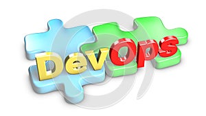 DevOps means development and operations. 3d rendering.