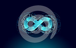 Devops software development operations infinity symbol. Programmer administration system life cycle quality. Coding