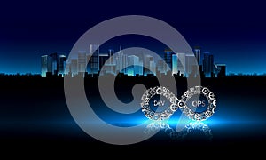 DevOps symbol in City background