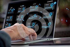 Devops team, incremental work, iterative procedures, lean project management tool. On a PC with a developer, agile software