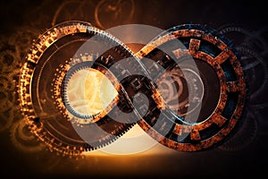 DevOps Toolchain Concept with Infinite Loop on Abstract Technology Background. AI