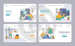 DevOps web banner or landing page set. Software development methodology