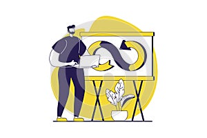 DevOps web concept with flat people for website design. Man working with management and programming agile workflow cycles