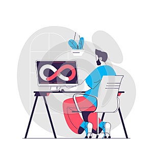 DevOps web concept. Programmer or developer working on computer