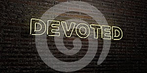 DEVOTED -Realistic Neon Sign on Brick Wall background - 3D rendered royalty free stock image