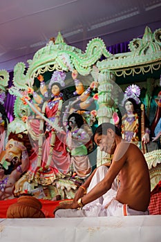 Devotee in Durga temple
