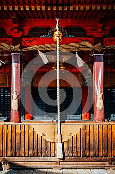 Devotion Bell and Rope at Yasaka Shrine, Pagoda and Temple Complex in Kyoto, Japan