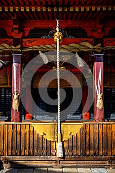 Devotion Bell and Rope at Yasaka Shrine, Pagoda and Temple Complex in Kyoto, Japan