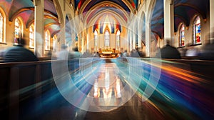 devotion blurred catholic church interior photo