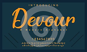 Devour font. Elegant alphabet letters font and number.