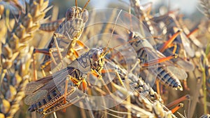 Devouring Harvest: Locust Swarm Ravaging Wheat Fields