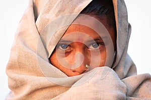 Devout Hindu pilgrim in Maheshwar, India