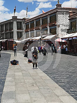 Devout Tibetans outside Jokhang Temple