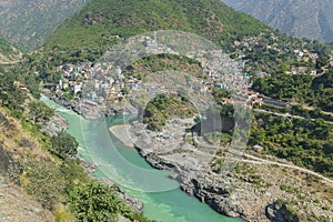 Devprayag, Godly Confluence,Garhwal,Uttarakhand, India. Here Alaknanda meets the Bhagirathi river and both rivers thereafter flow